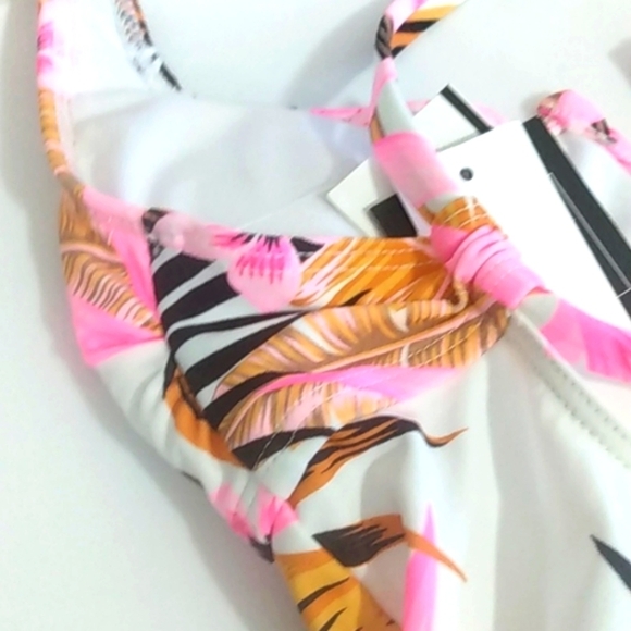 SALT + COVE PINK WHITE SPRING LEAVES STRING TIE PEPLUM SWIM TOP SIZE XS NWT - Picture 7 of 11